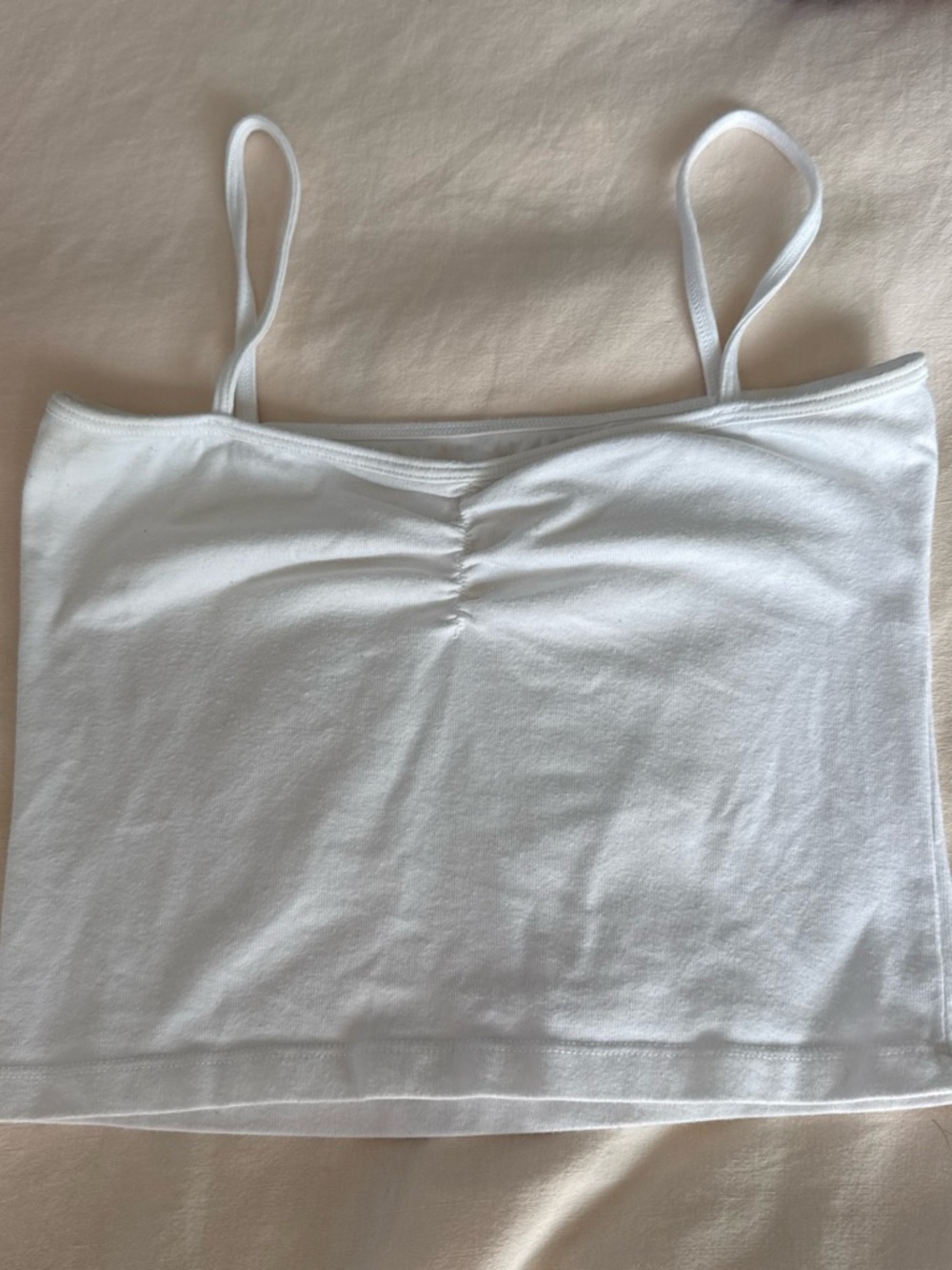 Brandy Melville White Ruched Spaghetti Strap Camisole